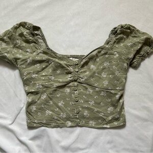 Hollister Olive Floral Button-Up Blouse